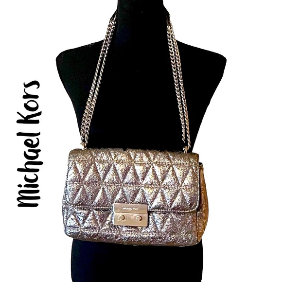 SOLD - Michael Kors Silver Quilted Leather Shoulder Bag w/Silver Hardware - Picture 2 of 13